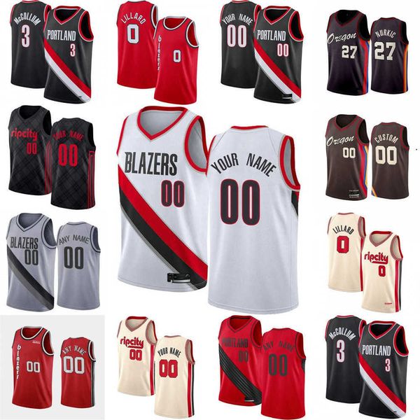

75th custom men women portland''trail blazers''23 robert covington 1 anfernee simons 40 cody zeller 16 cj elleby basketb, Black;red