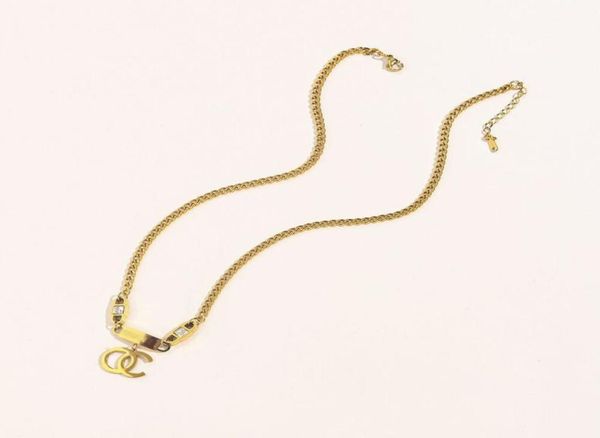 

never fading 18k gold plated brand designer letter pendant necklaces women classic crystal rhinestone stainless steel choker neckl2566219, Silver