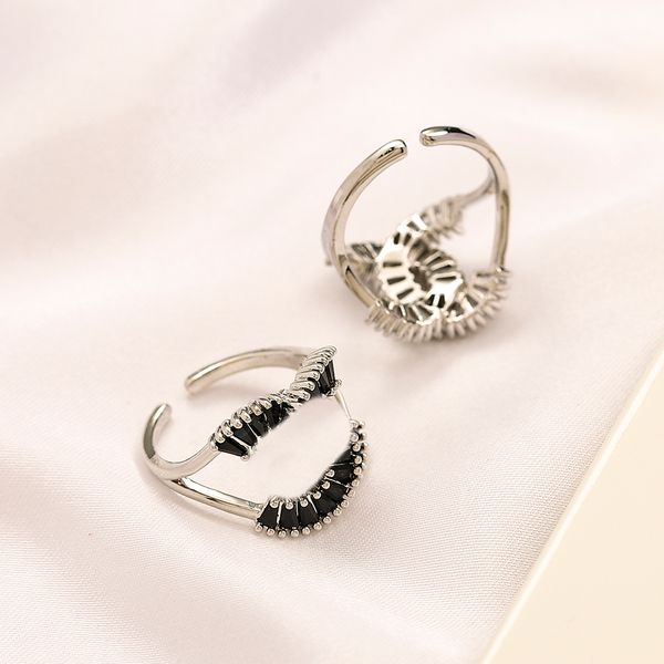 

luxury brand designers band rings double letters stainless steel copper geometric famous women real gold plating open ring wedding party jew, Silver