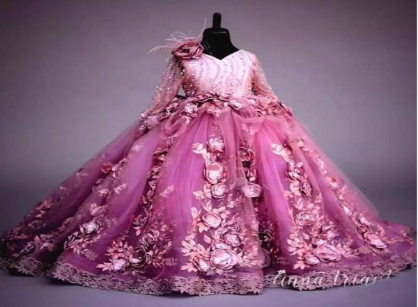 

chic beaded backless little girls pageant dresses appliqued lace ball gown flower girl dress for wedding long sleeves first commun2638915, White;red