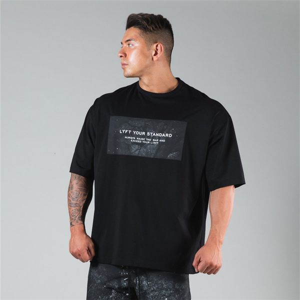 

mens tshirts summer brand cotton loose fitness tshirt gym training sweat absorption sports short sleeve casual black 230404, White;black