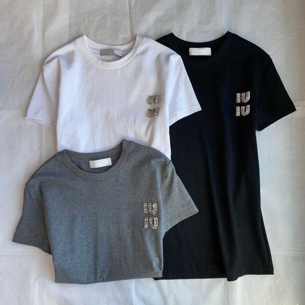 

summer t shirt designer t shirt hand-beaded letters short sleeved tshirts womens fashion pullover tee loose sweatshirt, White