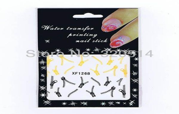 

promotion 20sheetslot nail art water transfers stickers decals metallic gold black zipper zips adhesive nail patch 3349007