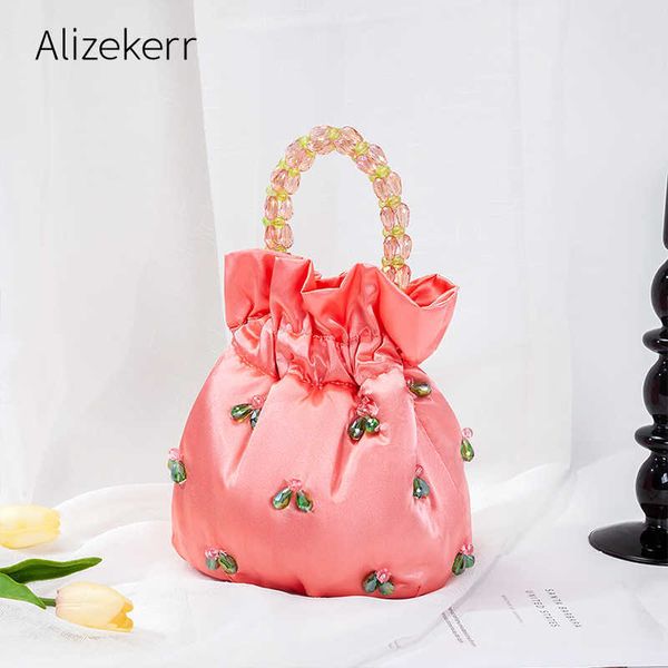 

evening bag beaded handle satin hobo bags women new korean chic cute handmade
