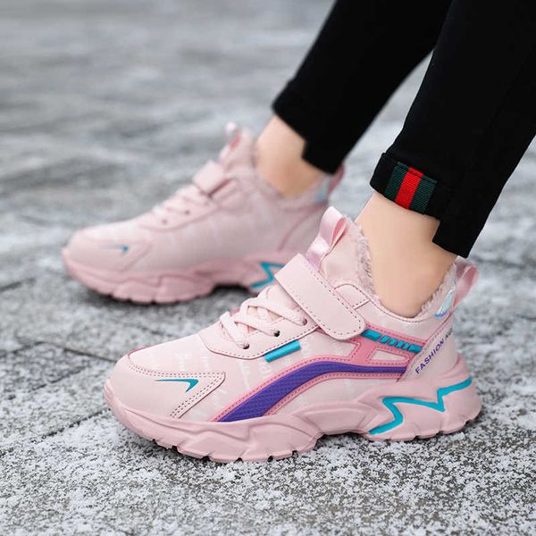 

athletic outdoor children sneakers girls plush cotton shoes comfortable keep warm winter shoes kid pink casual sports shoes outdoor running, Black