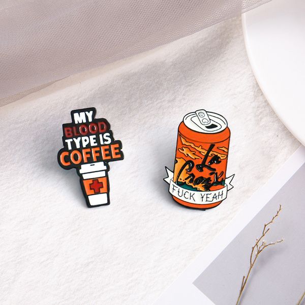 

my blood type is coffee cup brooch cute anime movies games hard enamel pins collect metal cartoon brooch backpack hat bag collar lapel badge, Blue
