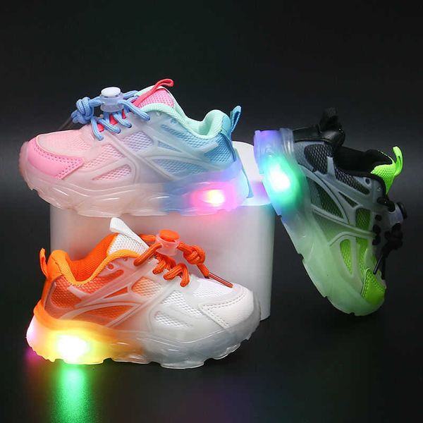 

athletic outdoor girls sneakers led light up shoes fashion gradient soft sole casual toddler shoes for baby kids breathable mesh boy sports, Black