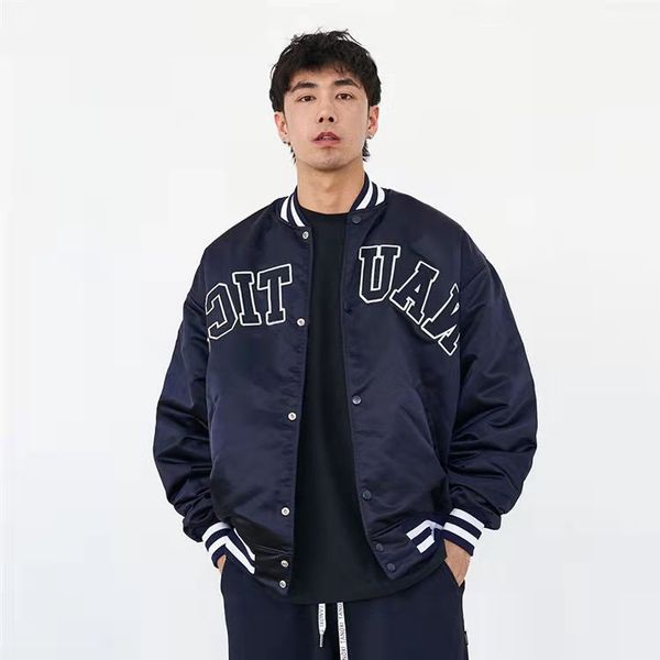 

Fashion Thick Single Breasted Cotton Baseball Coats Designer reversible Jacket Bomber Man Oversize XL, Indigo
