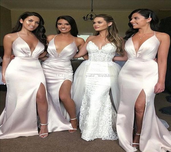 

vestido de festa longo deep v neck mermaid bridesmaid dresses side slit cross back robe demoiselle d039honneur wedding party go3747024, White;pink