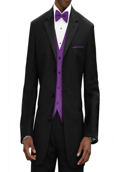 

three piece black wedding groomsmen tuxedos 2019 latest classic notched lapel custom made men suits purple vest jacket pants3031652, Black;gray