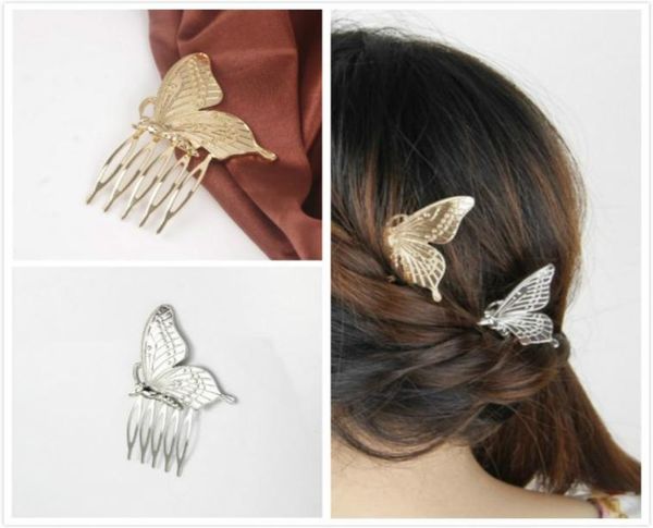

vintage princess silver gold plated butterfly hair combs fashion hair clips headwear for women1719577, Golden;white