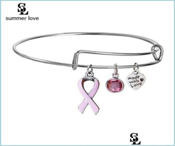 

bangle breast cancer pink ribbon crystal charm wire bangles bracelet hand made with love bracelets adjustable jewelry gift bdejewe1208271, Black
