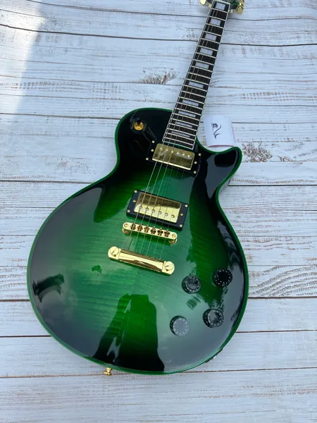 

Customized electric guitar, green logo and green body binding, gold accessories, in stock, lightning package shipping