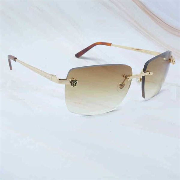 

2023 designer glasses model panther tint sun summer rimless women and mens eyewear r3zk sunglasses, White;black