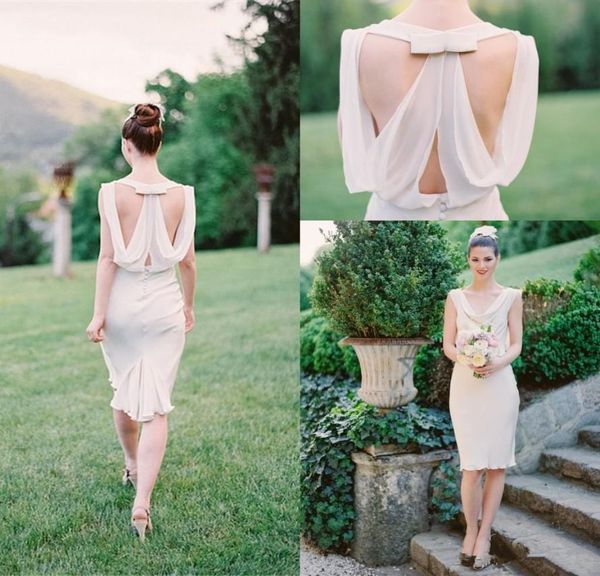 

new 2019 knee length country bridesmiad dresses backless scoop neck sleeveless maid of honor wedding guest dress2716726, White;pink