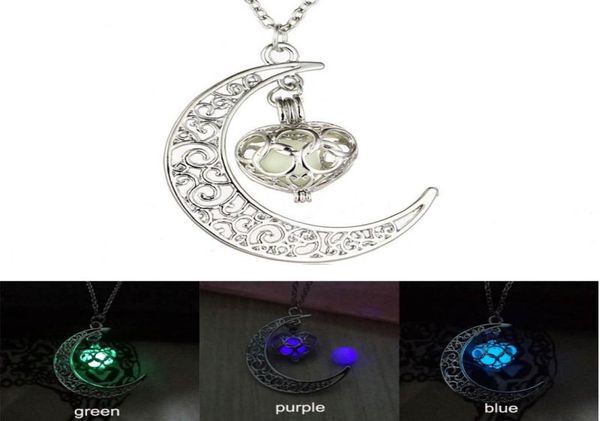 

magic moon heart pendant necklace glow in the dark necklace vintage steampunk hollow love glowing luminous hip hop jewelry drop sh5099817, Silver