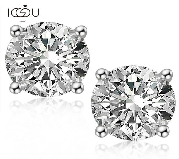 

iogou round d color 80mm diamond simple four claw earrings for ladies classic 925 sterling silver engagement gift 2202169859827, Golden;silver