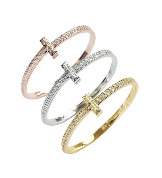 

2022 new luxury tennis full diamond crystal t bracelet brand classic designer bracelet for women fashion couple cuff bracelets sta5236117, Golden;silver
