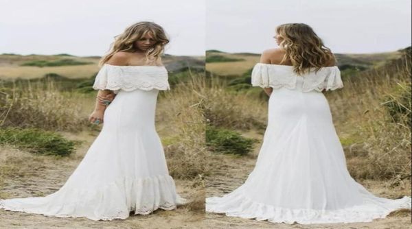 

country style boho wedding dresses off the shoulder white chiffon beach bridal dresses custom made zipper up back plus size bridal8315943