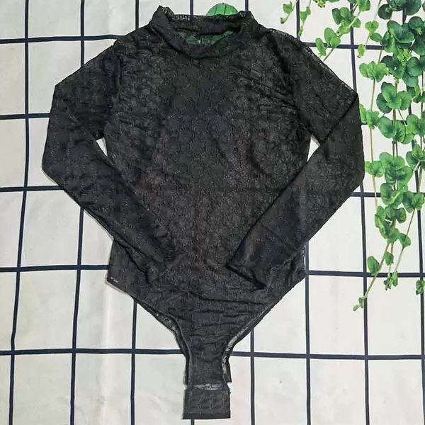 

bikinis set black lace romper textile fashion long sleeve jumpsuits hollow mesh high waist bodysuit for women, White;black