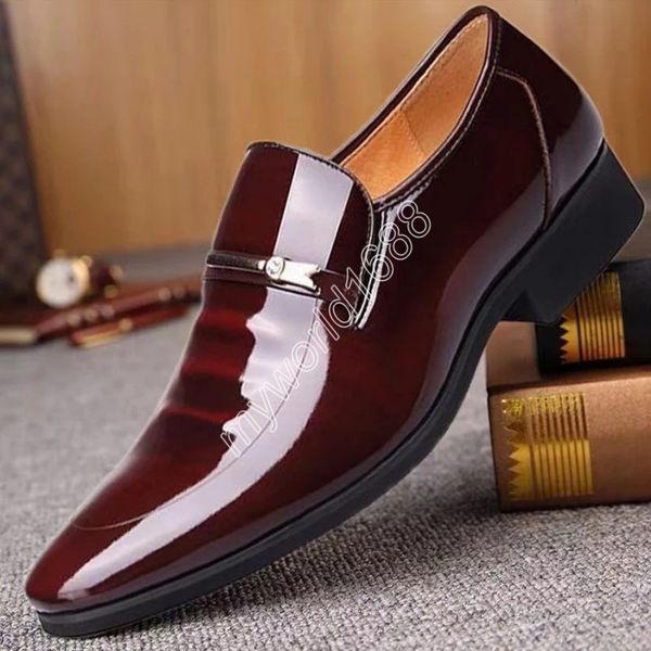 

dress shoes for men slip on patent leather man casual oxford shoe moccasin glitter pointed toe business formal male footwear, Black