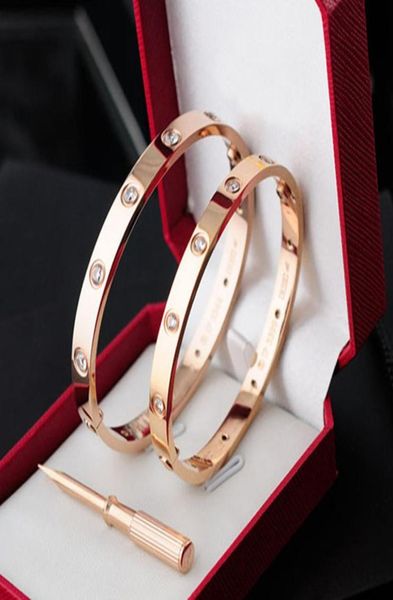 

love heart bracelet bangles women men 4cz stone titanium steel screw screwdriver bracelets gold silver rose nail bracelet jewelry 2450375, Black