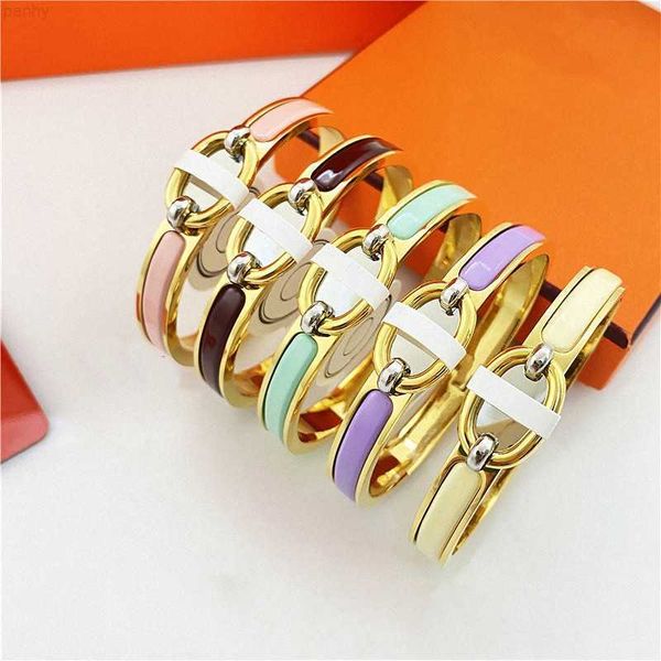

luxury famous brand designers jewelry for women 316l stainless steel 18k gold plated bracelet h enamel colorful bangle, Black