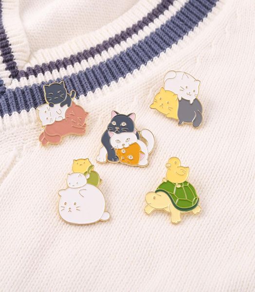 

cartoon cat turtle animal series brooches pins children alloy enamel duck clothing badge european geometric backpack handba3149552, Gray