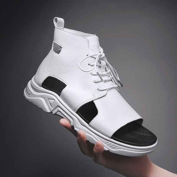 

sandals cyytl mens 2023 summer fashion leather highplatform show male slippers ankle beach shoes luxury outdoor sport flat 230404, Black