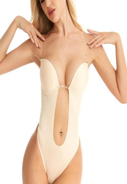 

waist support full bodyshaper bra women deep v convertible thong shapewear backless invisible push up underwear slimming body1550224, Black;gray