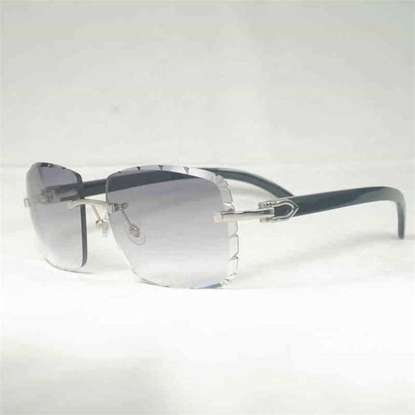 

2023 designer glasses new lenses shape oversize rimless men vintage diamonds cutting sunglasses natural horn shades for summer club eyewear, White;black