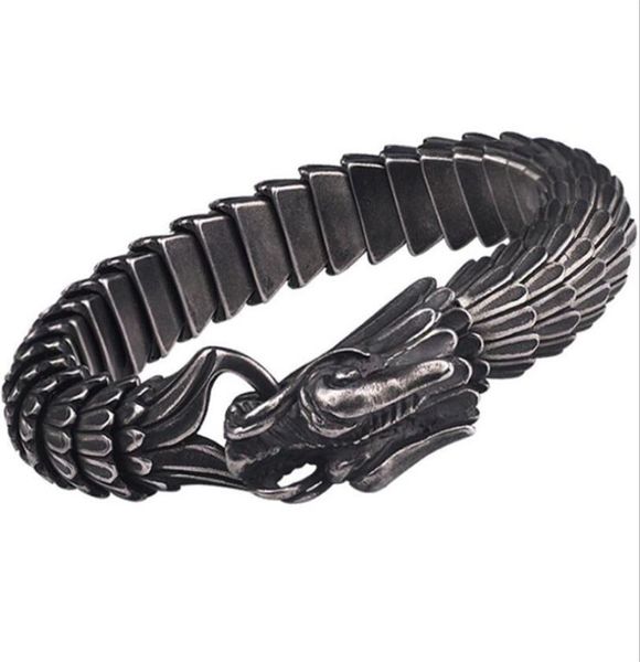 

hiphop dragon viking bracelet men vintage stainless steel biker link chain punk rock mens titanium steel christmas bracelet bangle8484339, Black