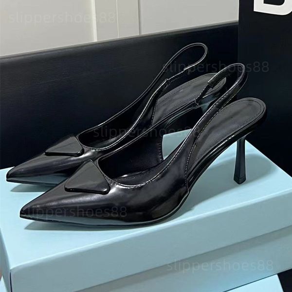 

designer slingback pumps sandals famous designer women ballerina leather pointy toe kitten heel slingbacks sandal slip on pump heels loafer, Black