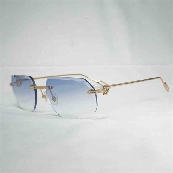 

2023 designer glasses vintage rimless square sunglasses men oculos diamond cutting new lens shape shadow metal frame clear reading glasses g, White;black