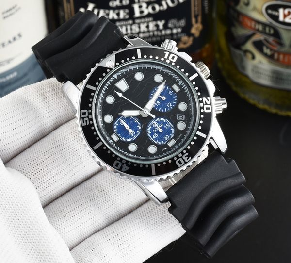 

seik wrist watches for men 2023 mens watches six needles all dials work quartz watch luxury brand chronograph clock fashion rubber strap, Slivery;golden