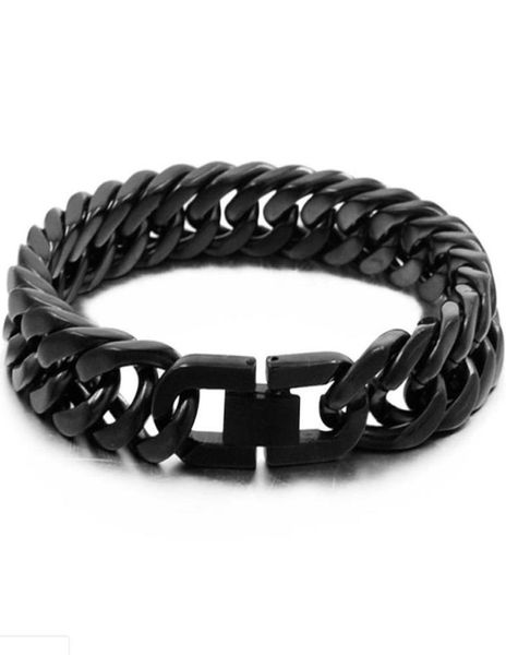 

15mm hiphop 316l stainless steel black color cuban curb chain gift bracelet bangle mens boys link bracelet bangle 711quot s5515460