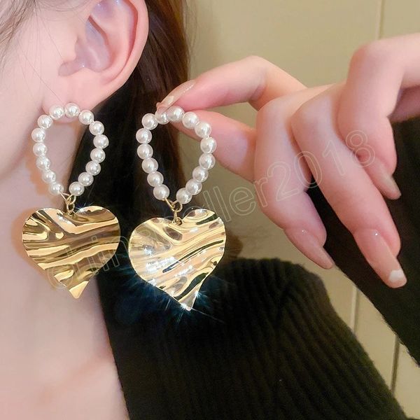 

pleated irregular love pearl women earrings personalized exaggerated design earring fashion temperament female jewelry, Silver