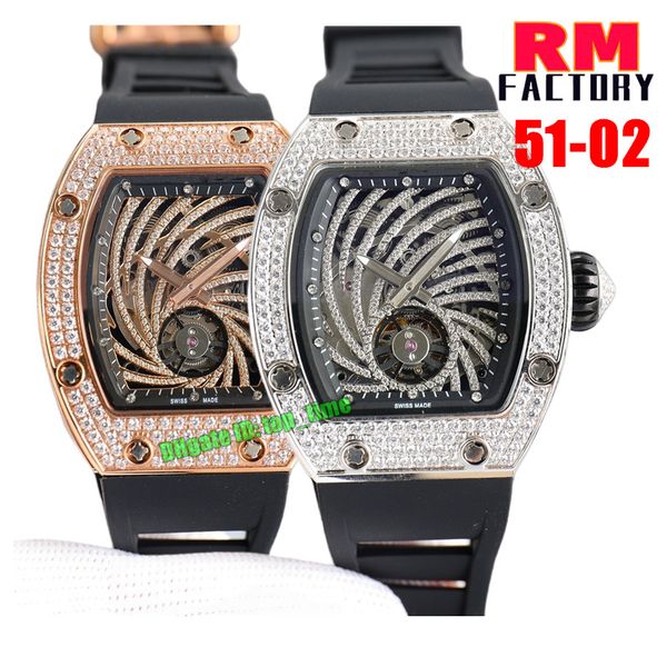 

rmfactory watches rmf 51-02 43x36mm stainless steel diamond case miyota automaticr womens watch diamonds skeleton dial rubber strap ladies w, Slivery;brown