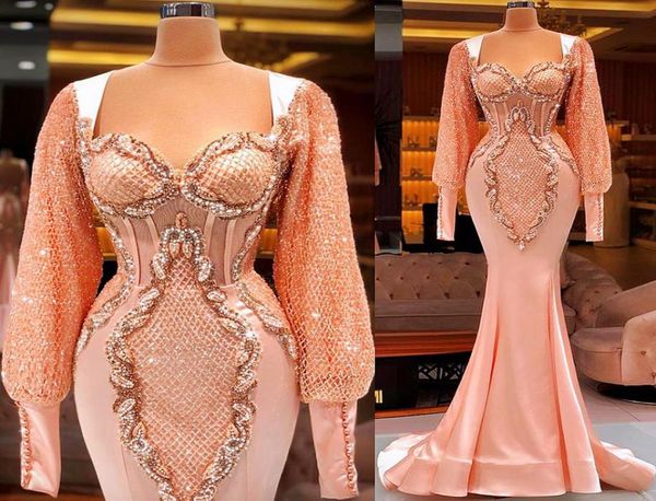 

2021 plus size arabic aso ebi luxurious mermaid prom dresses lace beaded long sleeves evening formal party second reception g4095412, Black