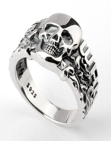 

real 925 sterling silver skull ring skeleton european punk cool street style for men fashion jewelry6089241, Golden;silver