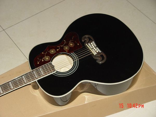 

43 inch sj200 gloss black acoustic guitar star frets inlay rosewood fingerboard mahogany neck maple back & side blackk pickguard369
