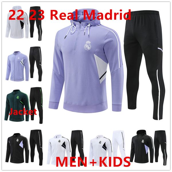 

22 23 real madrids jacket set madrides tracksuit 2022 2023 hoodie sets madrides chandal futbol survetement training suit men kids, Black