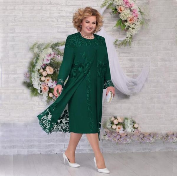 

dark green lace mother of the bride dresses jewel neck long sleeves jackets wedding guest dress tea length chiffon evening gowns2791629, Black;red