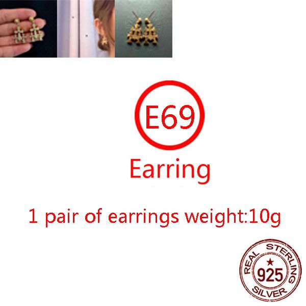 

e69 s925 pure silver ear studs personalized classic punk hip hop style gold plated cross flower set diamond earrings jewelry style gift for, Golden