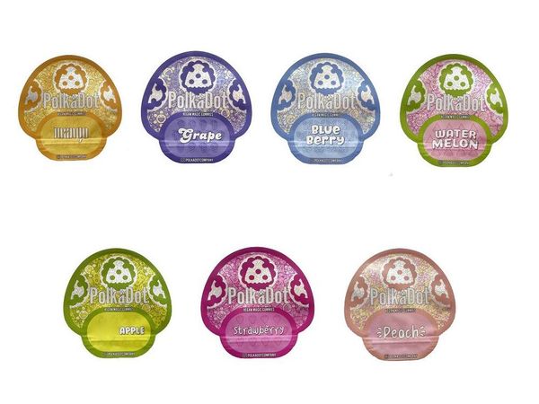 

vegan magic gummies packaging bags polkadot mushroom mylar packing bag empty sour apple shaped package 3.5g ziplock smell proof packs 420 pa