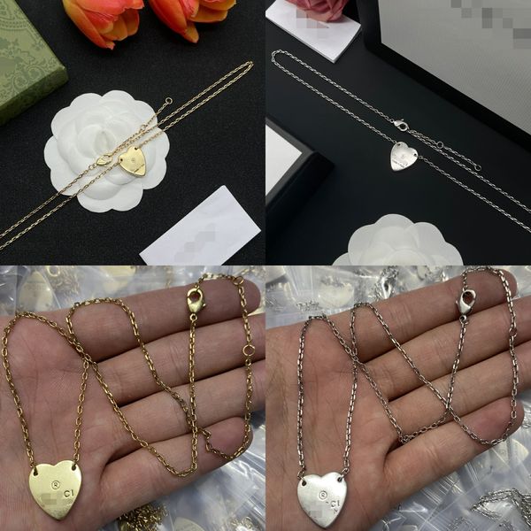 

luxury brand designer double letter pendant necklaces 18k gold plated heart-shaped sweater newklace chain for women jewerlry accessories gn-, Silver
