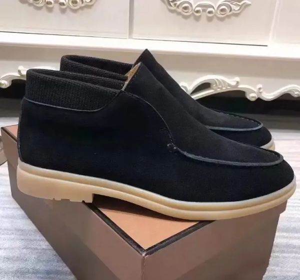 

nubuck leather mens loro walk high shoes luxury casual walking sneakers lock designer flats slip-on dress shoe boots 45 46, Black