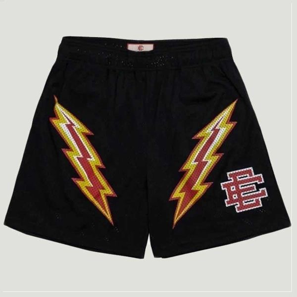 

summer ee casual shorts mens fashion lightning printed quick dry mesh breathable loose elastic waist fitness sports shorts male, White;black