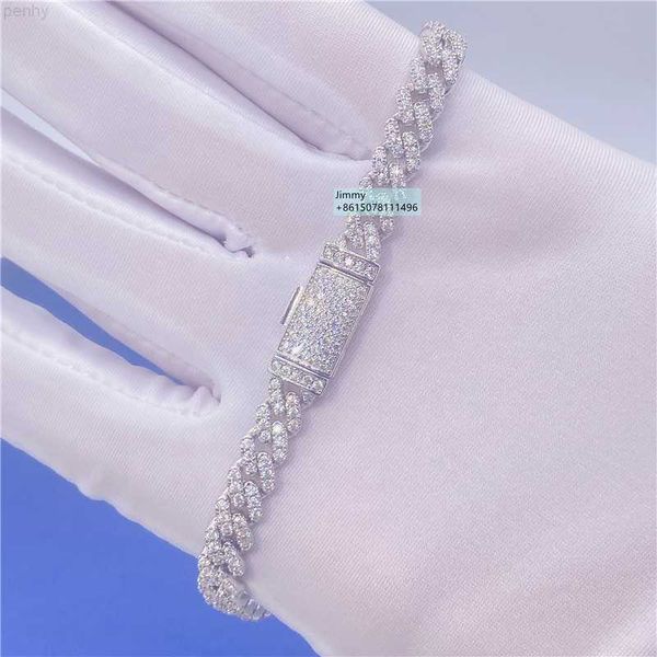 

6mm moissanite hip hop iced jewelry 925 sterling silver prong setting vvs cuban link chain bracelet, Black