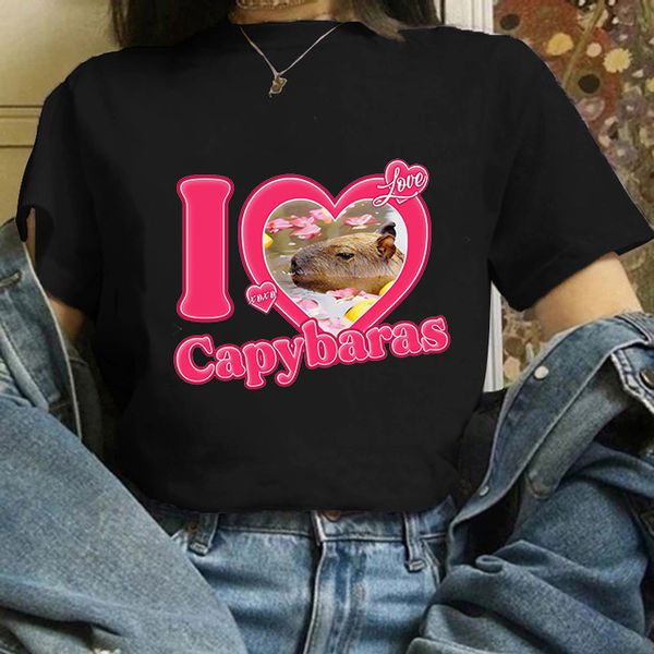 

womens tshirt women capybara t shirt cartoon manga kawaii tshirt funny animals fashion tees casual harajuku graphic female 230404, White